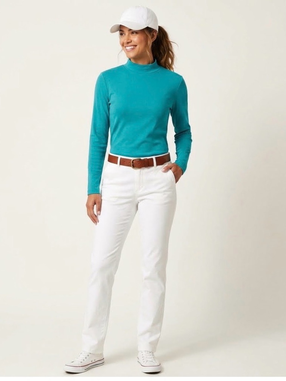 Kim Rogers Teal Long-Sleeve Mock Neck Shirt